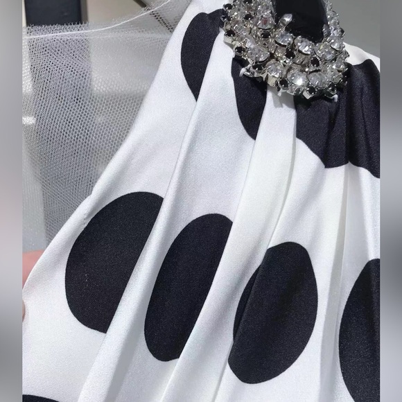 US 2 DOLCE & GABBANA RUCHED POLKA DOT CHIFFON SLEEVE MIDI DRESS NWT - Picture 9 of 14